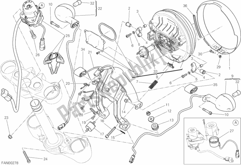 All parts for the Headlight of the Ducati Scrambler Flat Track Thailand USA 803 2015